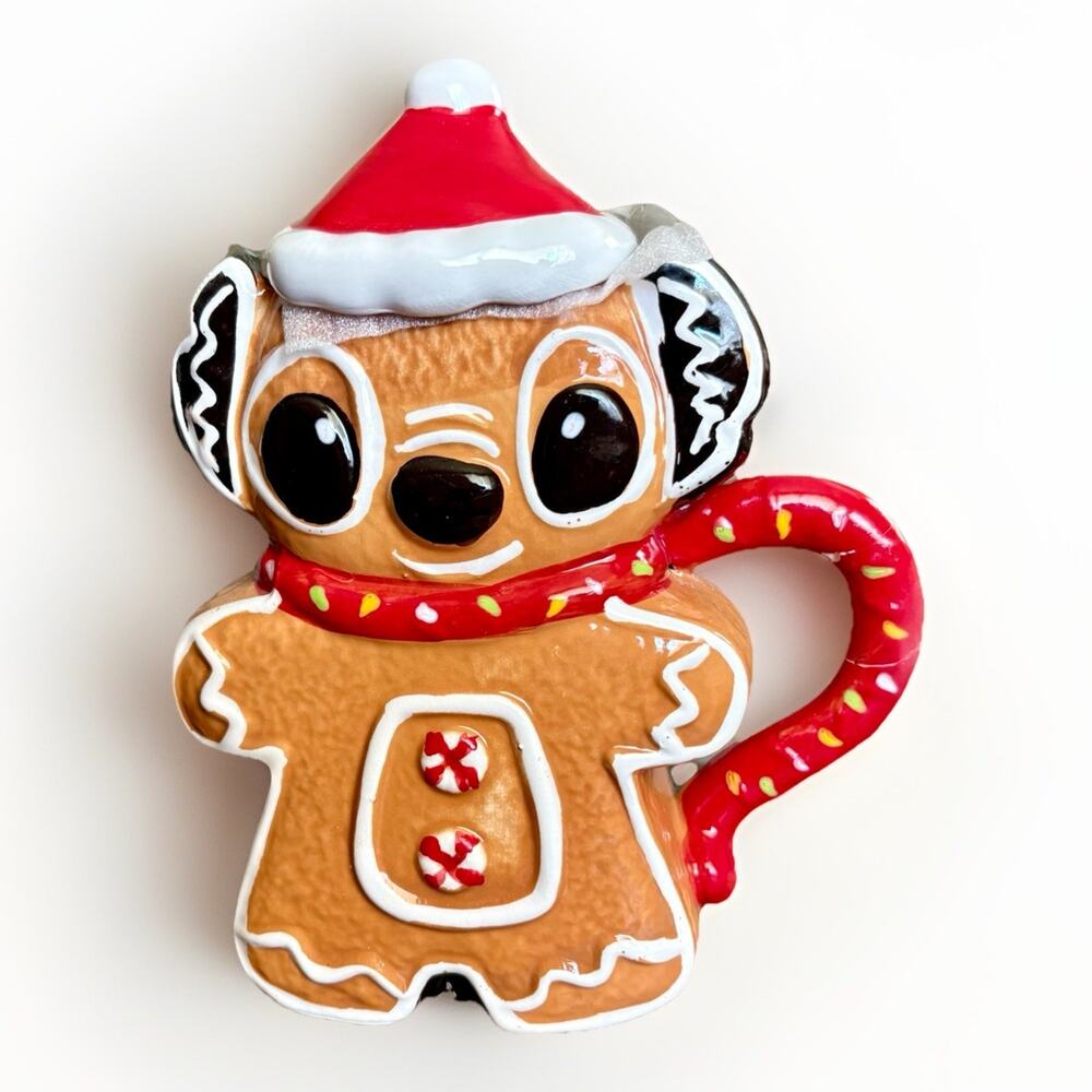 NEW STITCH Gingerbread Cookie Man XMAS Figural Mug Santa Hat Lid Topper
